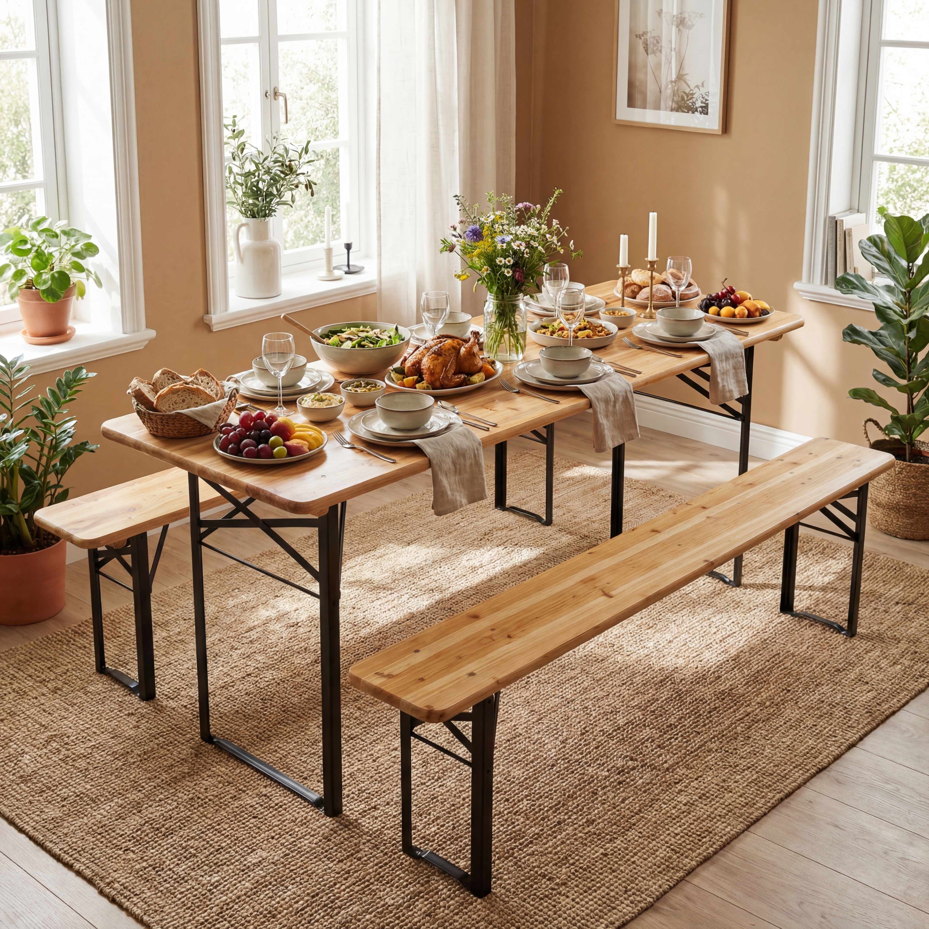 ELLEGNT 70 in Folding Picnic Table with Benches-3-Piece Outdoor Dining Set for 6, Fir Wood and Metal Frame
