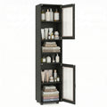 ELLEGNT 1 PCS Bathroom Cabinet - Floor Storage, 2 Fluted Doors, 4 Rubber Feet, Black