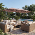 ELLEGNT 13FT Double-Sided Patio Umbrella- with Crank Handle, Safety Lock and Base Tan