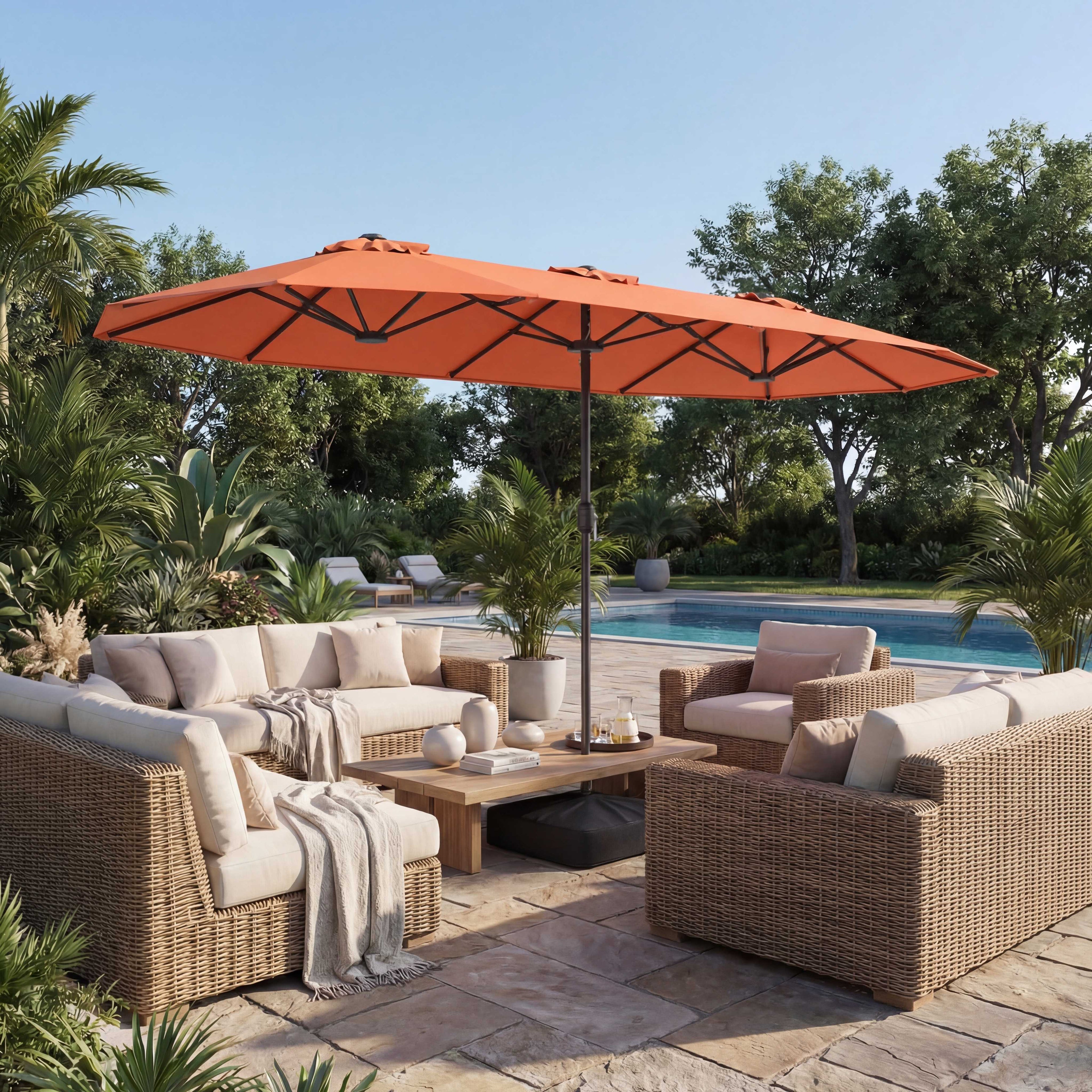 ELLEGNT 13FT Double-Sided Patio Umbrella- with Crank Handle, Safety Lock and Base Orange
