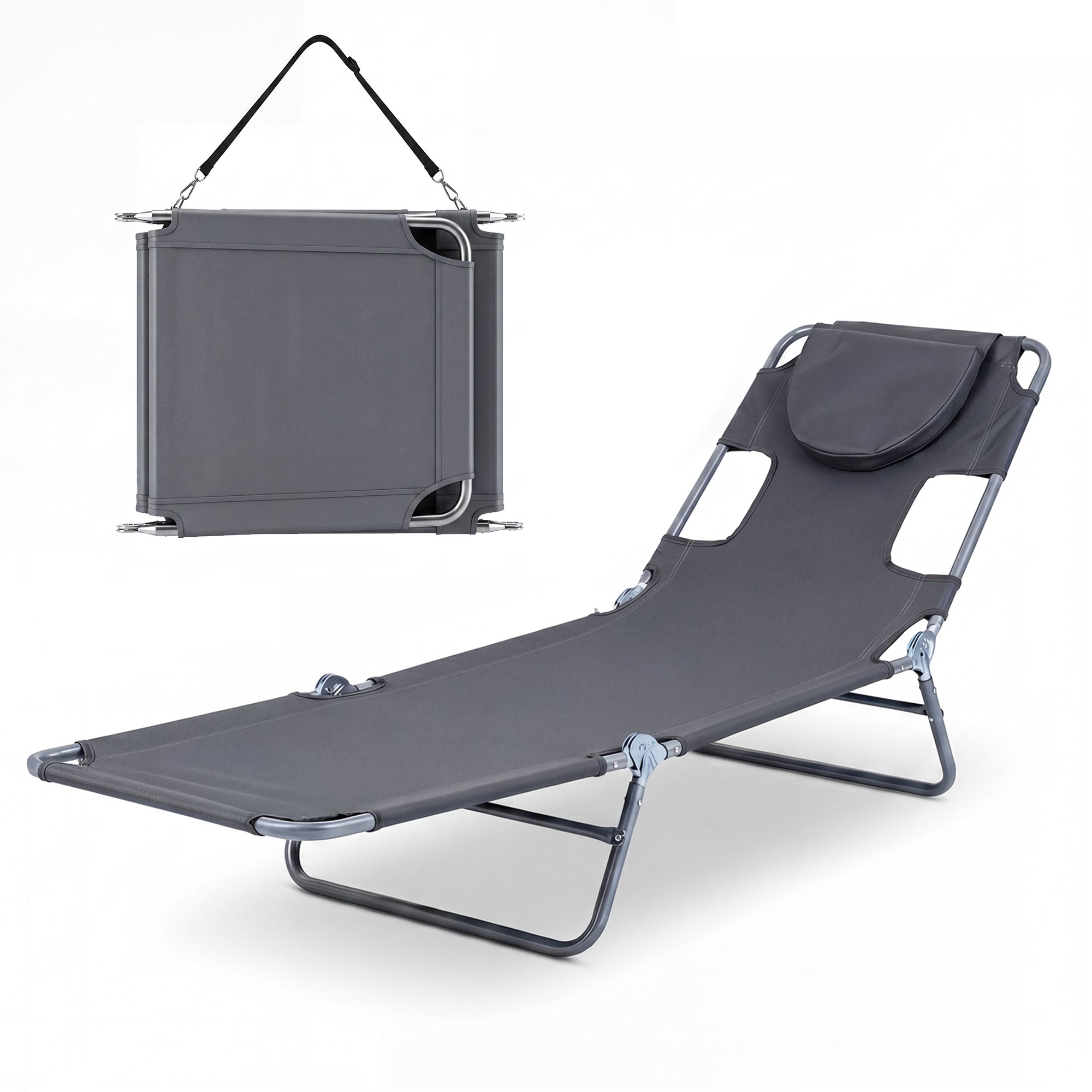 ELLEGNT 1 PCS 5-Position Adjustable Backrest Folding Lounge Chair - Patio Tanning Chair for Beach or Garden, Gray