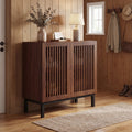 ELLEGNT 32 in Wooden Buffet Cabinet with 2 Doors-Walnut + Black Sideboard with Storage for Coffee Bar