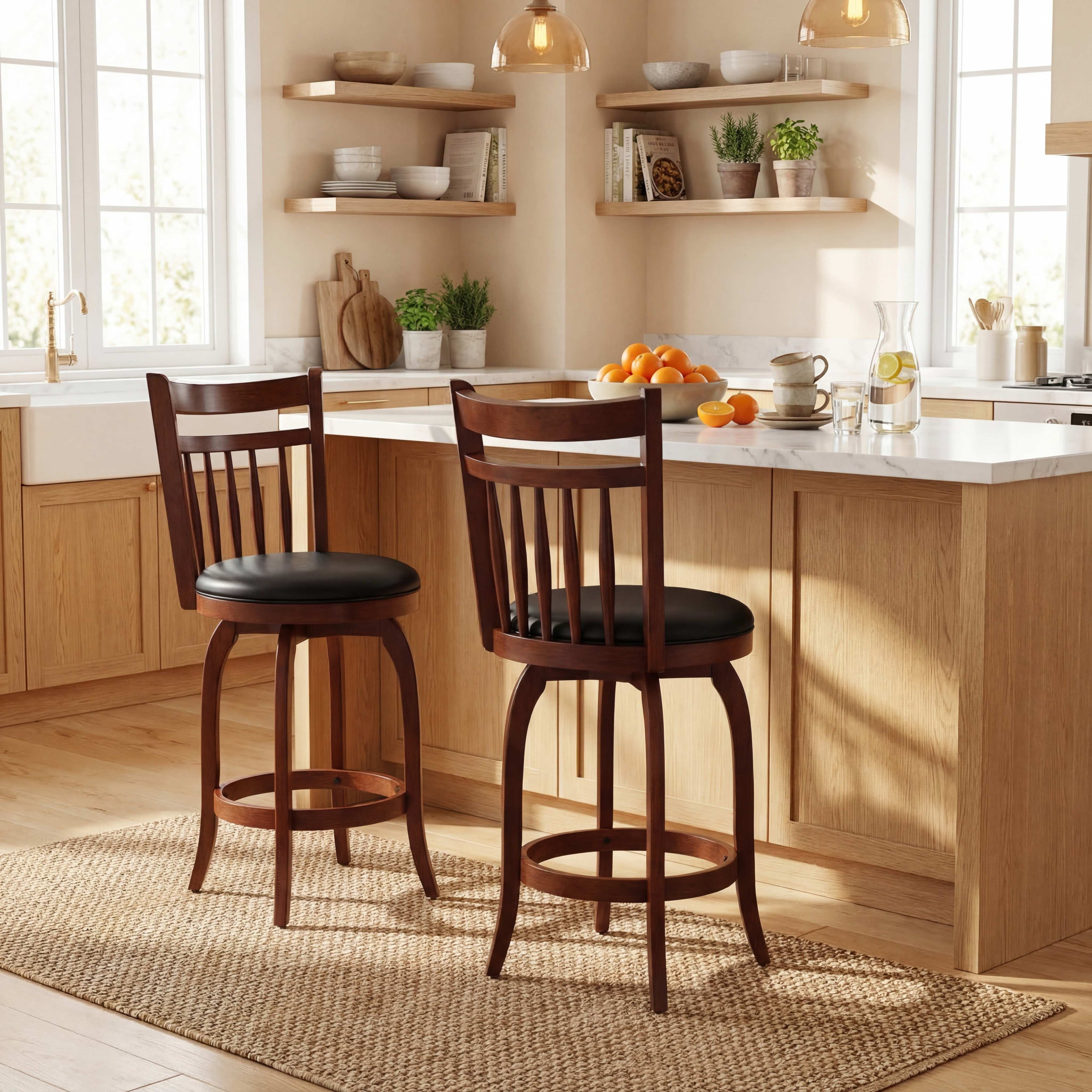 ELLEGNT 2 PCS Swivel Bar Stools with Backs-24 in Counter Height Stools with Solid Wood Legs and Footrest for Home Bar,Expresso