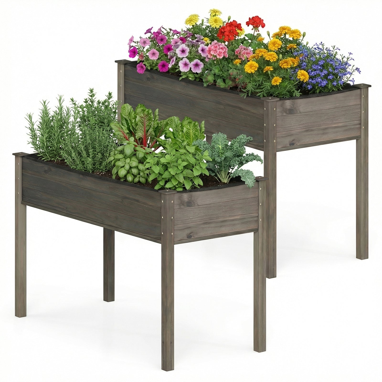 ELLEGNT 2 PCS Elevated Wooden Planter Box for Vegetables, Raised Garden Bed in Gray