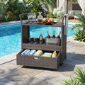 ELLEGNT Mobile Rattan Wicker Kitchen Island Cart on Wheels with Storage Shelves-Perfect for Dining, Serving, or Restaurant Organization