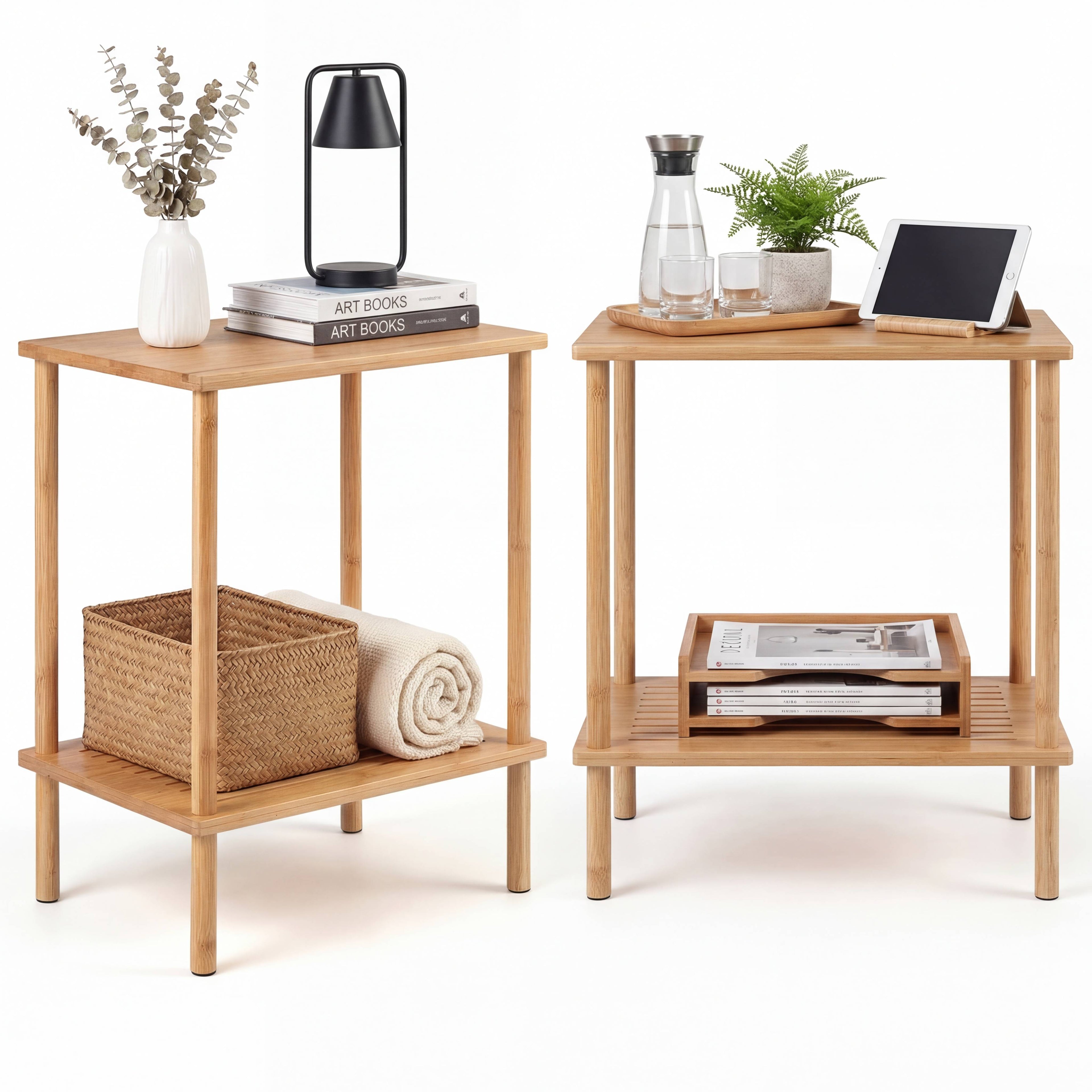 ELLEGNT Set of 2 Rectangular Side Tables with Storage Shelves-Accent End Tables for Couch, Tea, or Sofa