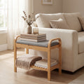 ELLEGNT 2-Tier Shoe Rack Bench with Upholstered Seat-Solid Wood Shoe Storage Organizer for Entryway