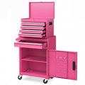ELLEGNT 2-in-1 Rolling Tool Chest with 5 Drawers, Garage Cabinet and Workstation Combo on Wheels, Pink