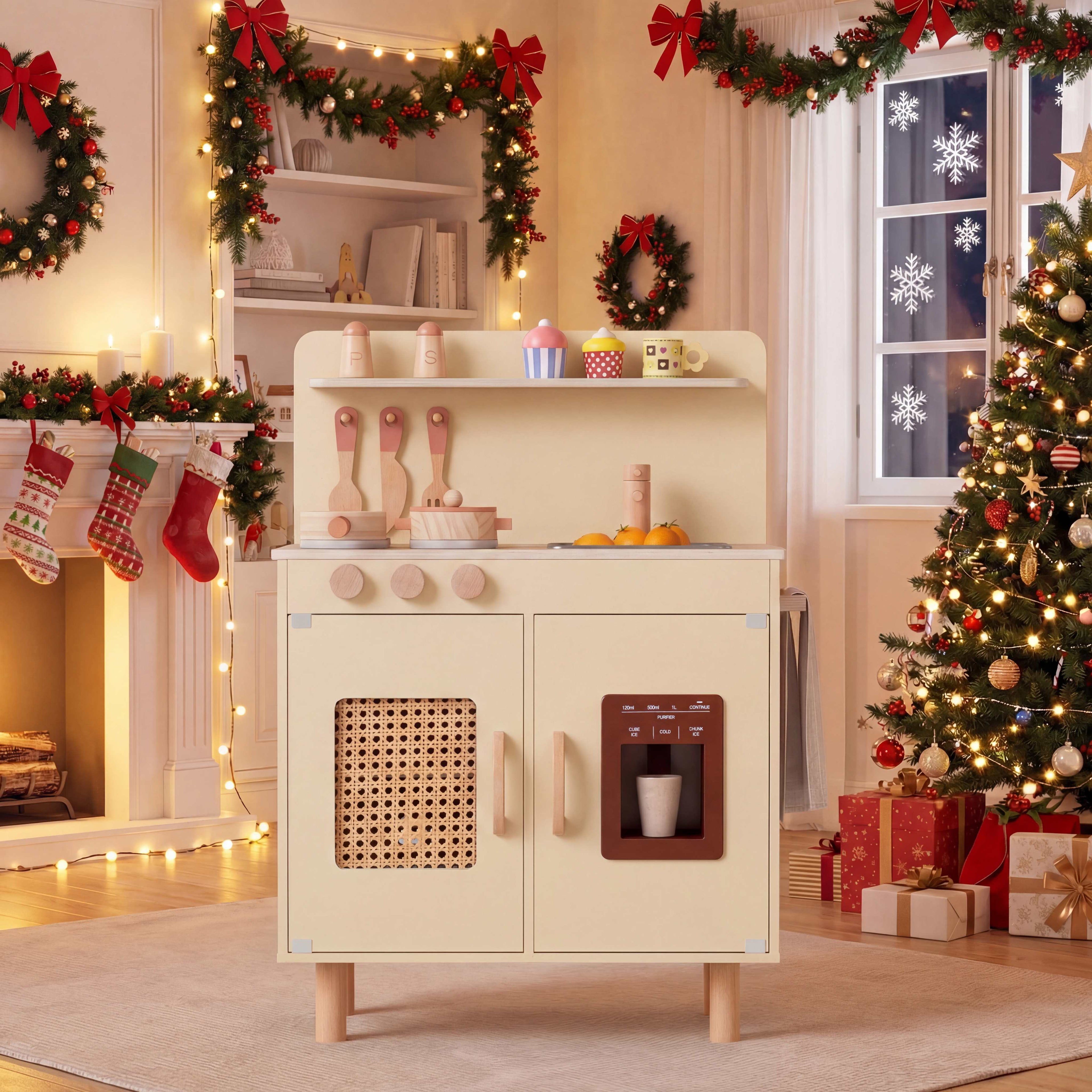 ELLEGNT Play Kitchen for Kids: Includes Ice Maker, Stove, Sink, and Storage Accessories Yellow
