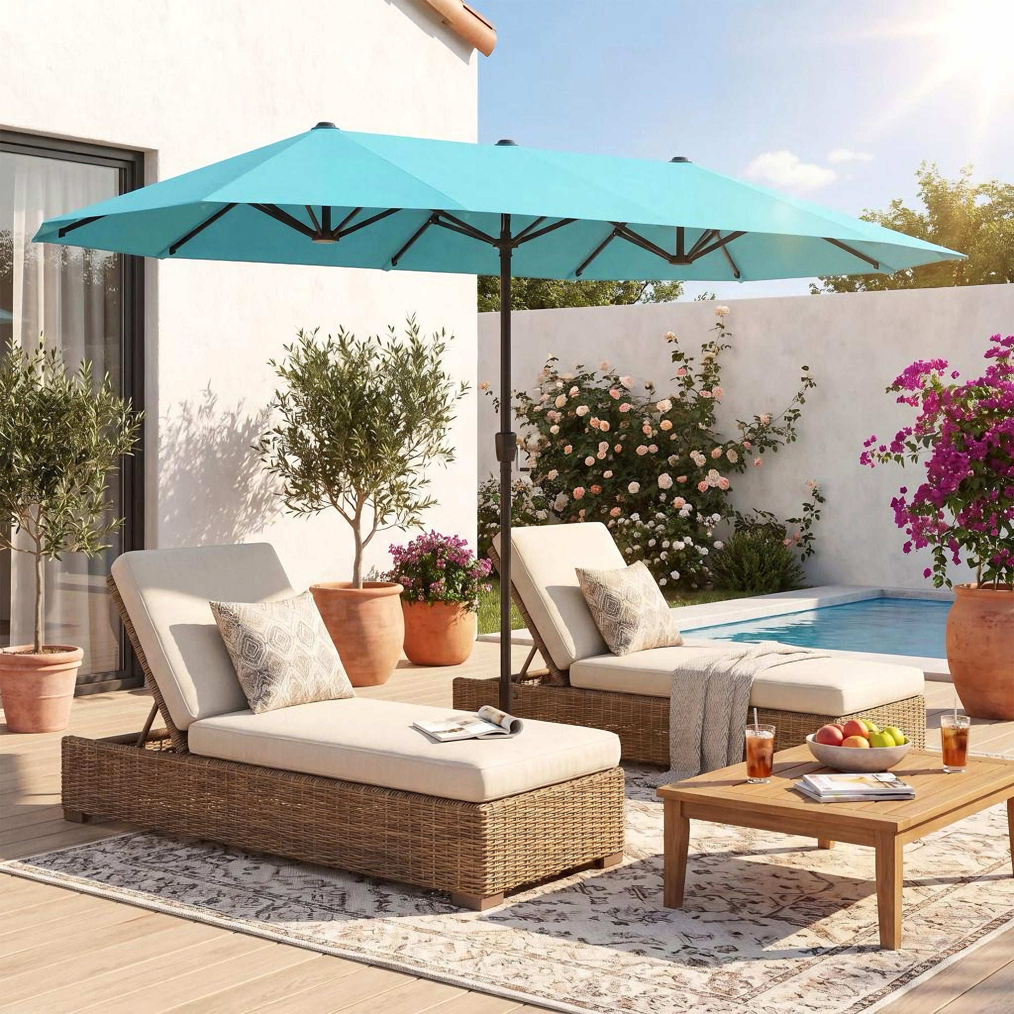 ELLEGNT 13 FT Outdoor Double?Sided Umbrella-Large Market Table Umbrella for Patio, Garden, Turquoise