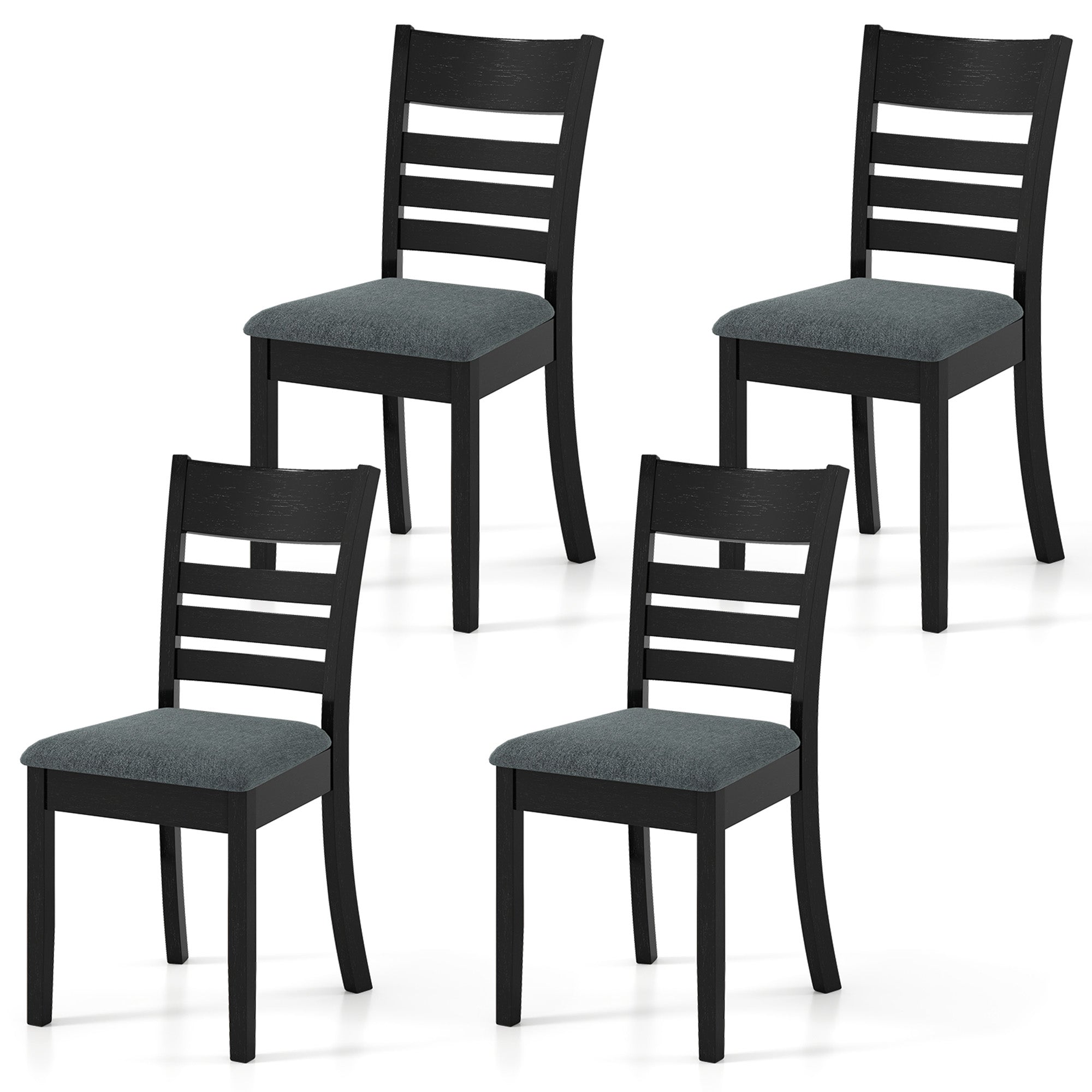 ELLEGNT 4 PCS Wooden Dining Chairs-Rubber Wood Frame, Curved Slatted Back for Home or Restaurant Dark Gray