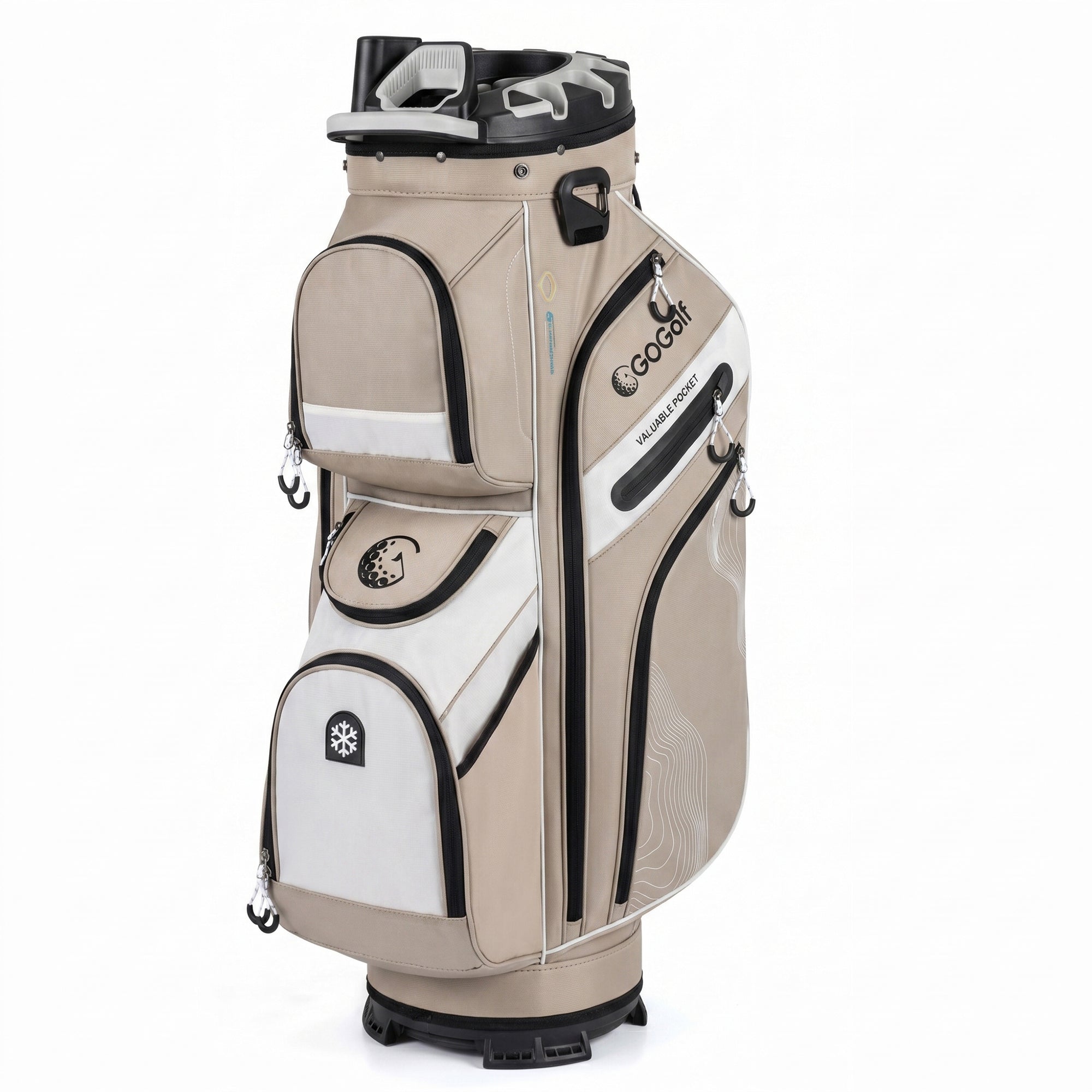 ELLEGNT 14?Way Full Length Divider Golf Cart Bag-Molded Lock Top, 11 Pockets for Storage, Brown + White