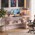 ELLEGNT Gaming Computer Desk with Headphone Hook and Power Outlets-48 in, Storage Shelves Included, Pink