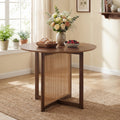 ELLEGNT Cross Pedestal Base Round Dining Table with PE Rattan Accents for Dining Room