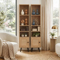 ELLEGNT 2 PCS 6?Tier Storage Cabinet-54 Inch Tall Narrow Bookcase with Adjustable Shelf, Natural