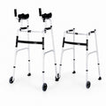 ELLEGNT Foldable Standard Walker with Padded Armrests, Adjustable Stand-Up Aid Walker with 2 Front Wheels, Lightweight Aluminum Walking Frame for Indoor & Outdoor, Silver