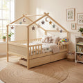 ELLEGNT Full Size House-Shaped Bed Frame-Wooden Bed with 2 Storage Drawers, Natural