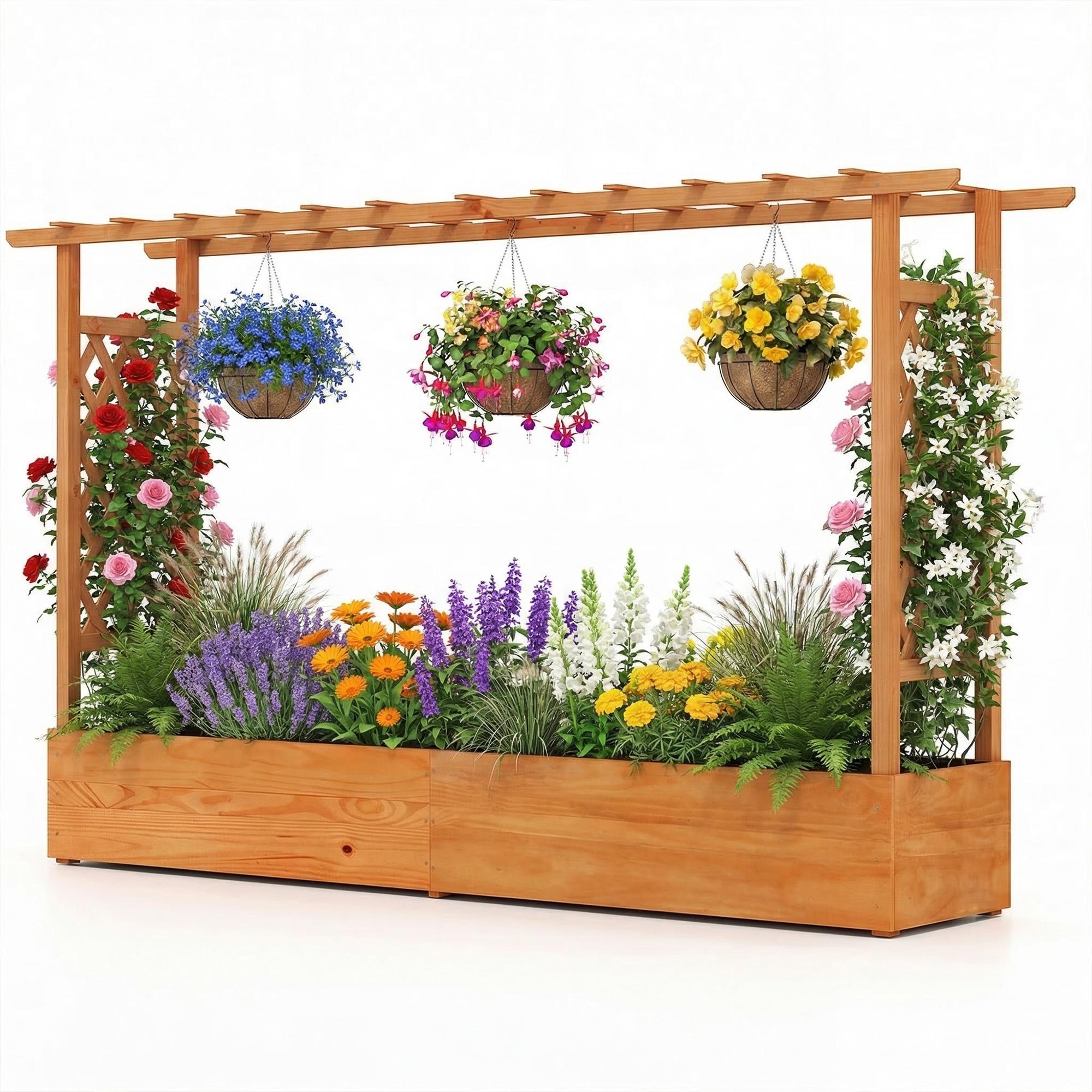 ELLEGNT 1 PCS Raised Planter Box with Trellis-Side and Top Support for Climbing Plants