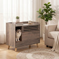 ELLEGNT Wood Cat Litter Box Cabinet-31.5 in, Flip?down Door, Scratching Mat, Storage, Side Table, Farmhouse