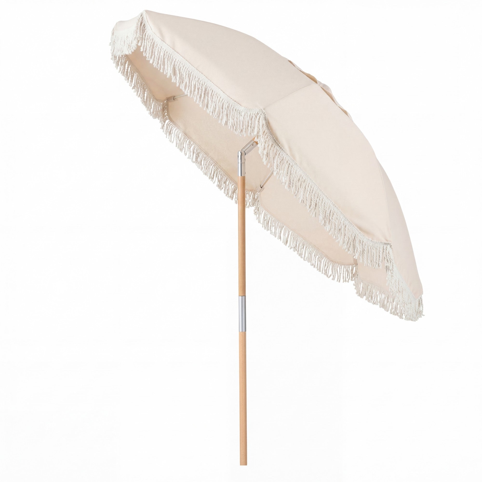 ELLEGNT Push Button Tilt Patio Umbrella-6 FT, Wood Pole, Fringe Trim, 8 Heavy?Duty Ribs, White