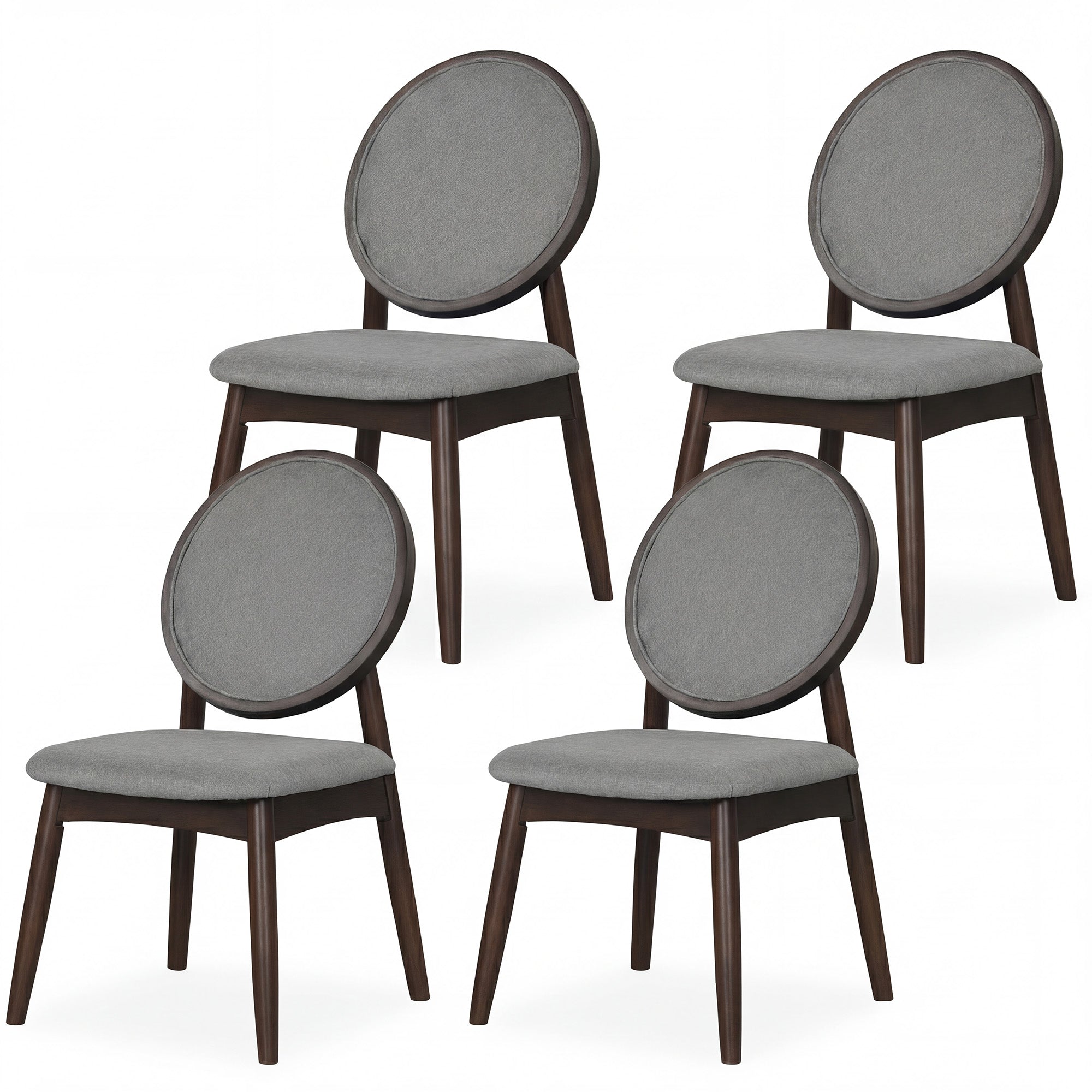 ELLEGNT 4 PCS Upholstered Linen Side Chairs-Round Backrest Dining Chairs, Gray