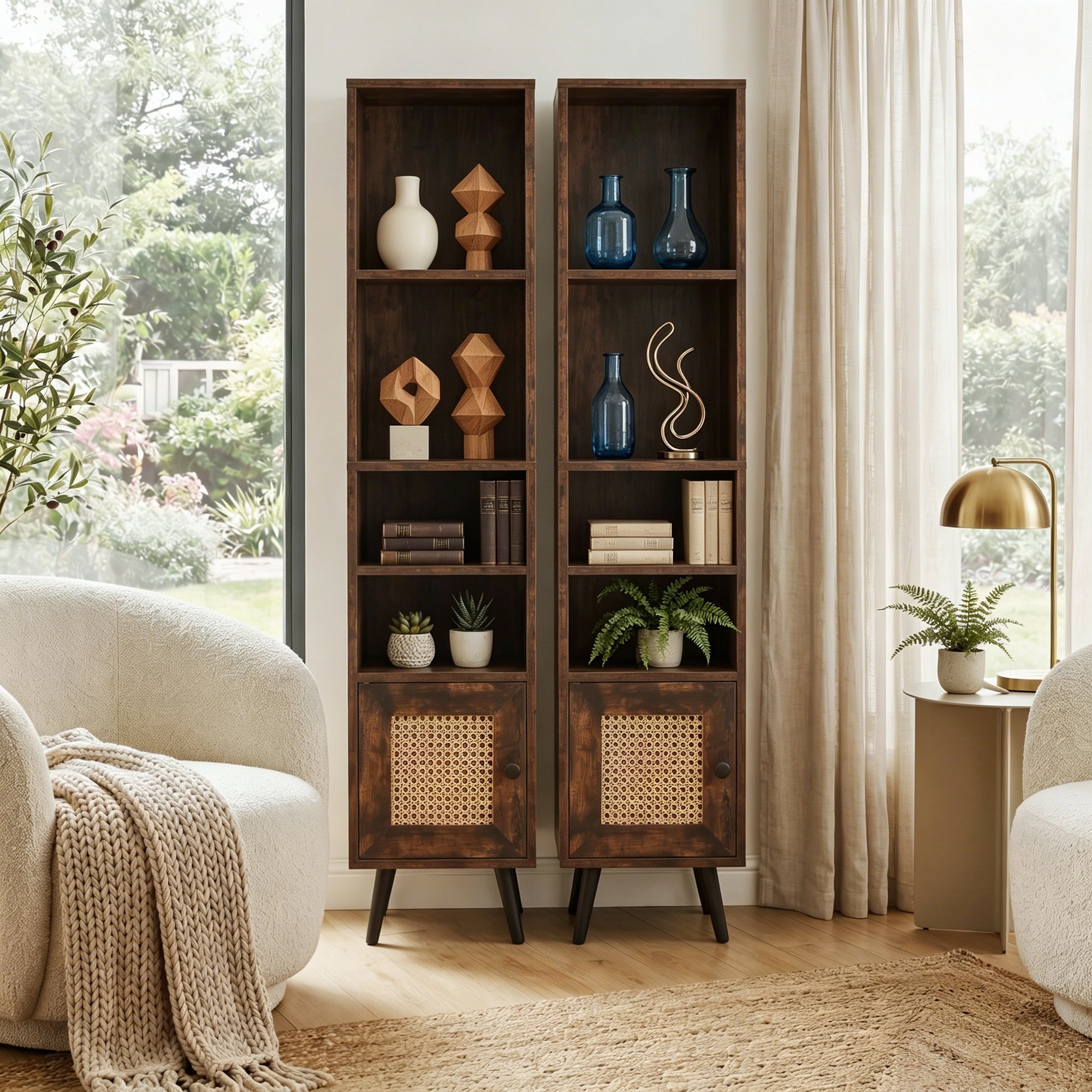 ELLEGNT 2 PCS 6?Tier Storage Cabinet-54 Inch Tall Narrow Bookcase with Adjustable Shelf, Rustic Brown