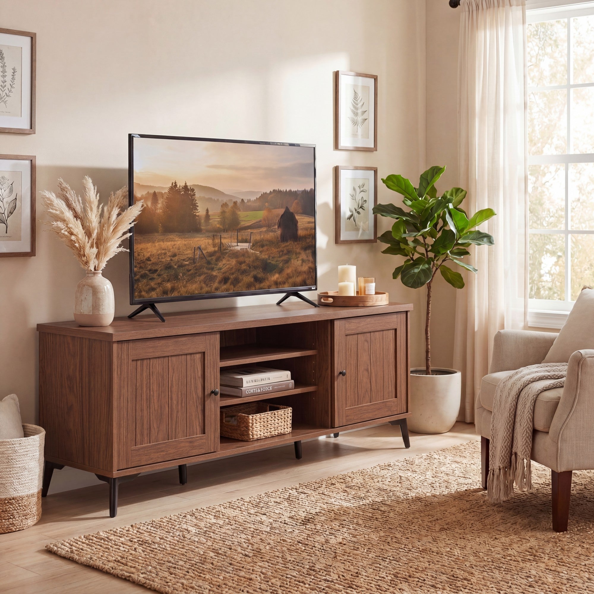 ELLEGNT 2?Door TV Stand for 65 in Television-Includes 2 Cabinets and 4 Adjustable Shelves