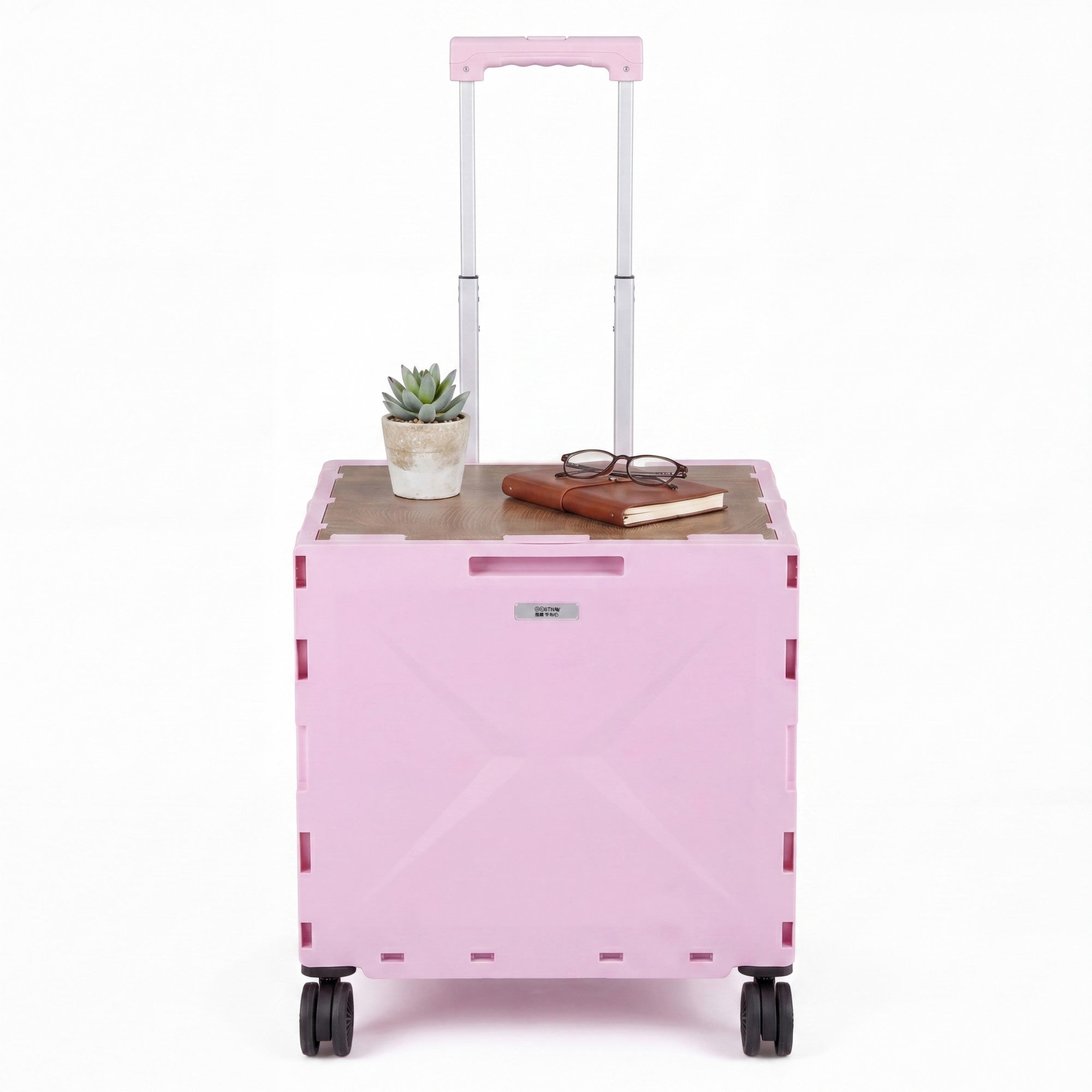 ELLEGNT Telescoping Handle Folding Cart-4 Rotating Wheels, Lid, Cup Holder, Collapsible Utility Wagon, Pink