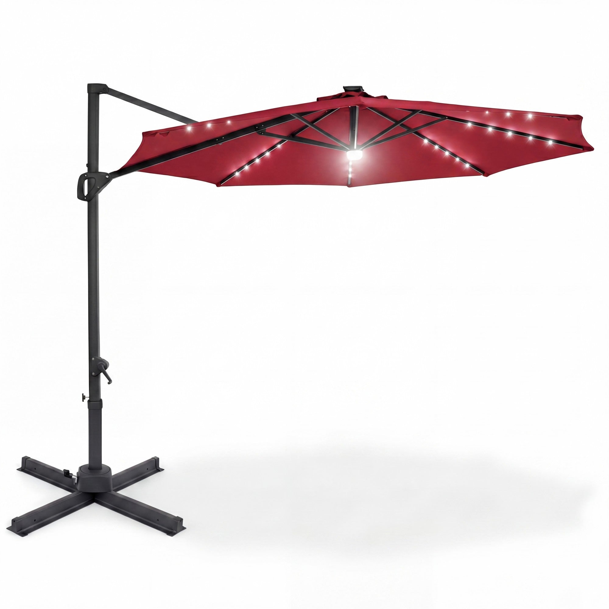 ELLEGNT Solar LED Cantilever Umbrella-10 FT, 360¡ã Swivel, Easy Tilt for Patio or Garden, Wine