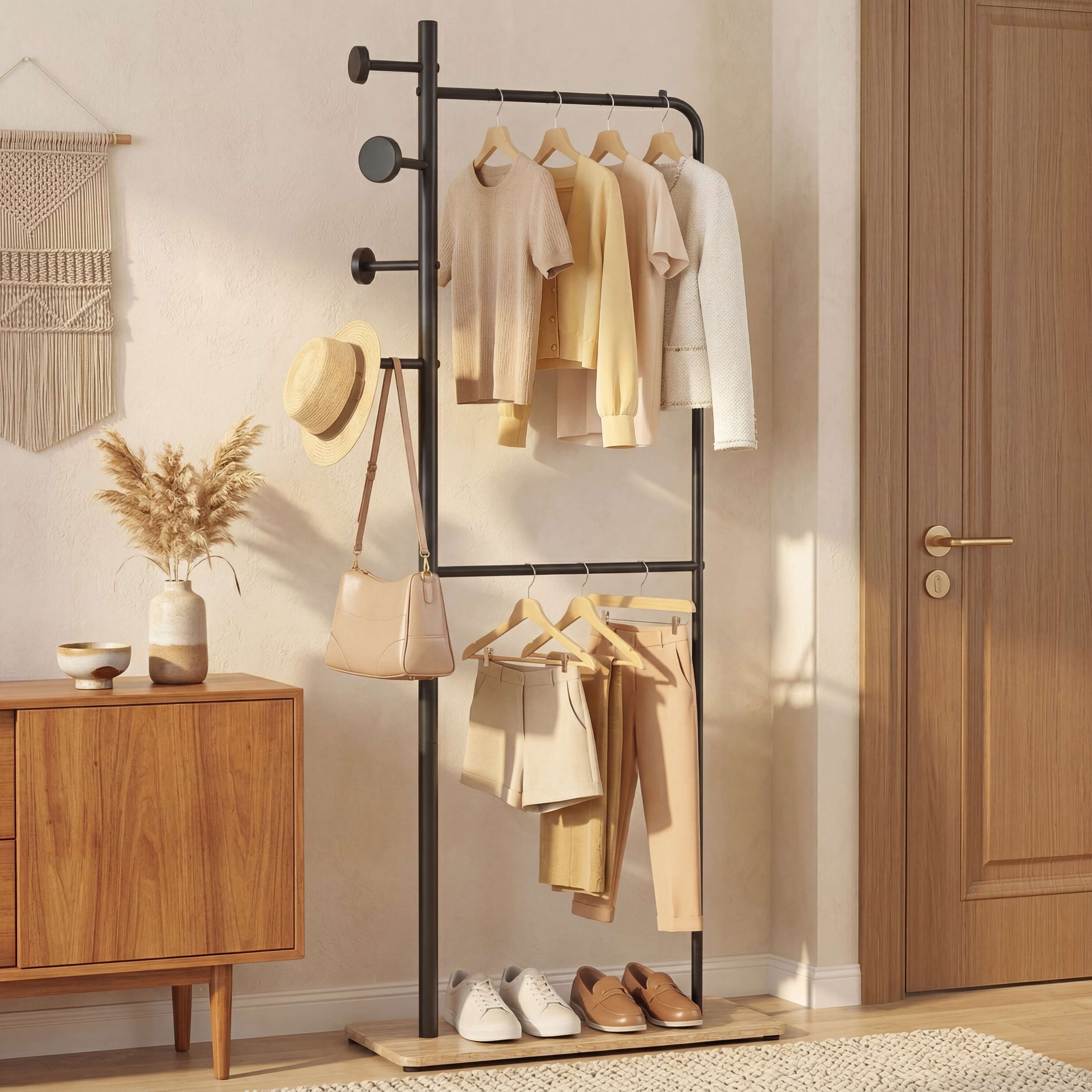 ELLEGNT Double Rod Clothes Rack-Freestanding Garment Organizer with Hanging Rods, Heavy Duty for Home