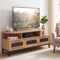 ELLEGNT TV Stand for Up to 75-Inch TV-Entertainment Center, 3 Storage Drawers, Open Shelves Rustic Natural