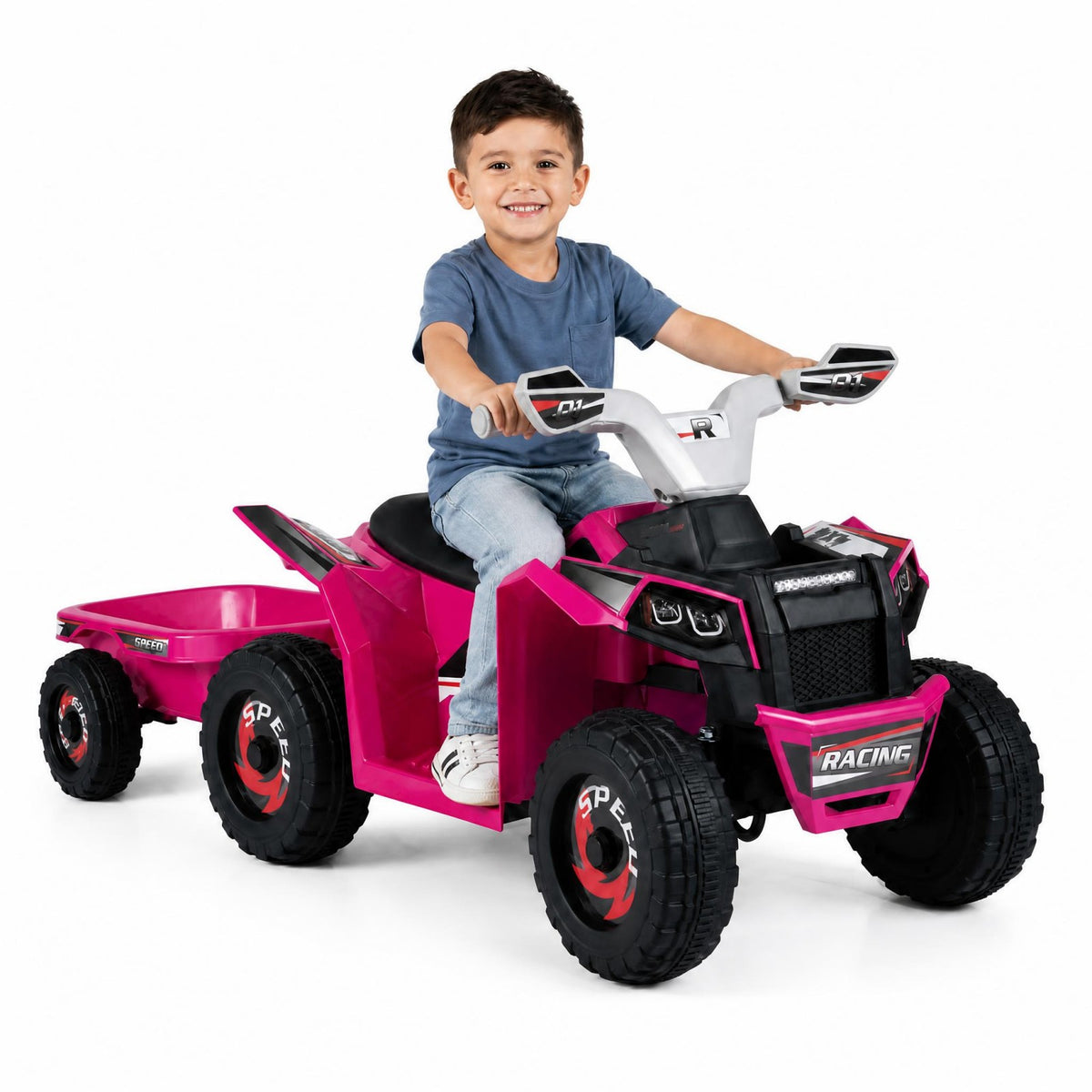 ELLEGNT 6V Kids Electric ATV Quad with Detachable Trailer and Wear-Resistant Wheels for Ages 3+, Rose Red