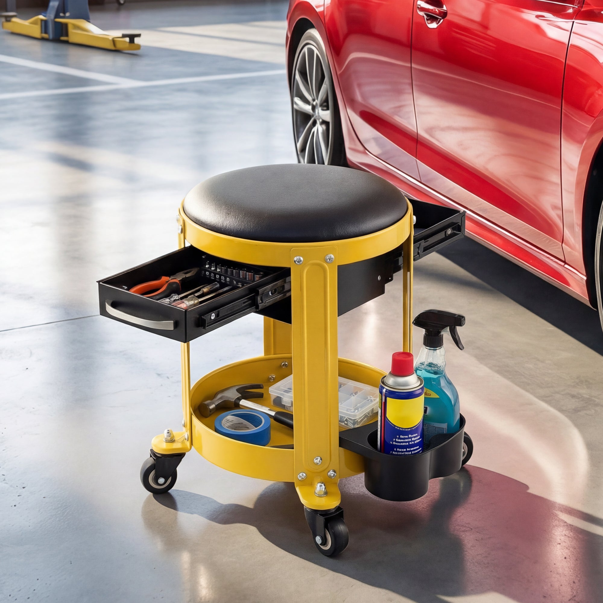 ELLEGNT 330 LBS Capacity Rolling Mechanic Stool-Goplus Creeper Seat with 2 Drawers for Workshop