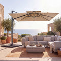 ELLEGNT 10 FT Patio Cantilever Umbrella-Square Offset Hanging, 360¡ã Swivel, Sturdy Ribs, Air Vent, Cross Base, Heavy?Duty Outdoor Shade, Tan