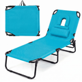 ELLEGNT 1 PCS Beach Lounger with 4?Position Reclining Backrest, Removable Pillows and Face Hole-Folding Design, Turquoise