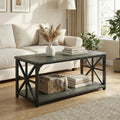 ELLEGNT 43 in Farmhouse  2-Tier Coffee Table-Storage Shelf, x Side Frames, Accent Cocktail Table for Small Space, Home Office, Rustic Rustic Oak + Black