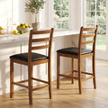 ELLEGNT 2 PCS 24 in Rubber Wood Ladder Back Bar StoolsUphols,tered Seat,Walnut + Black