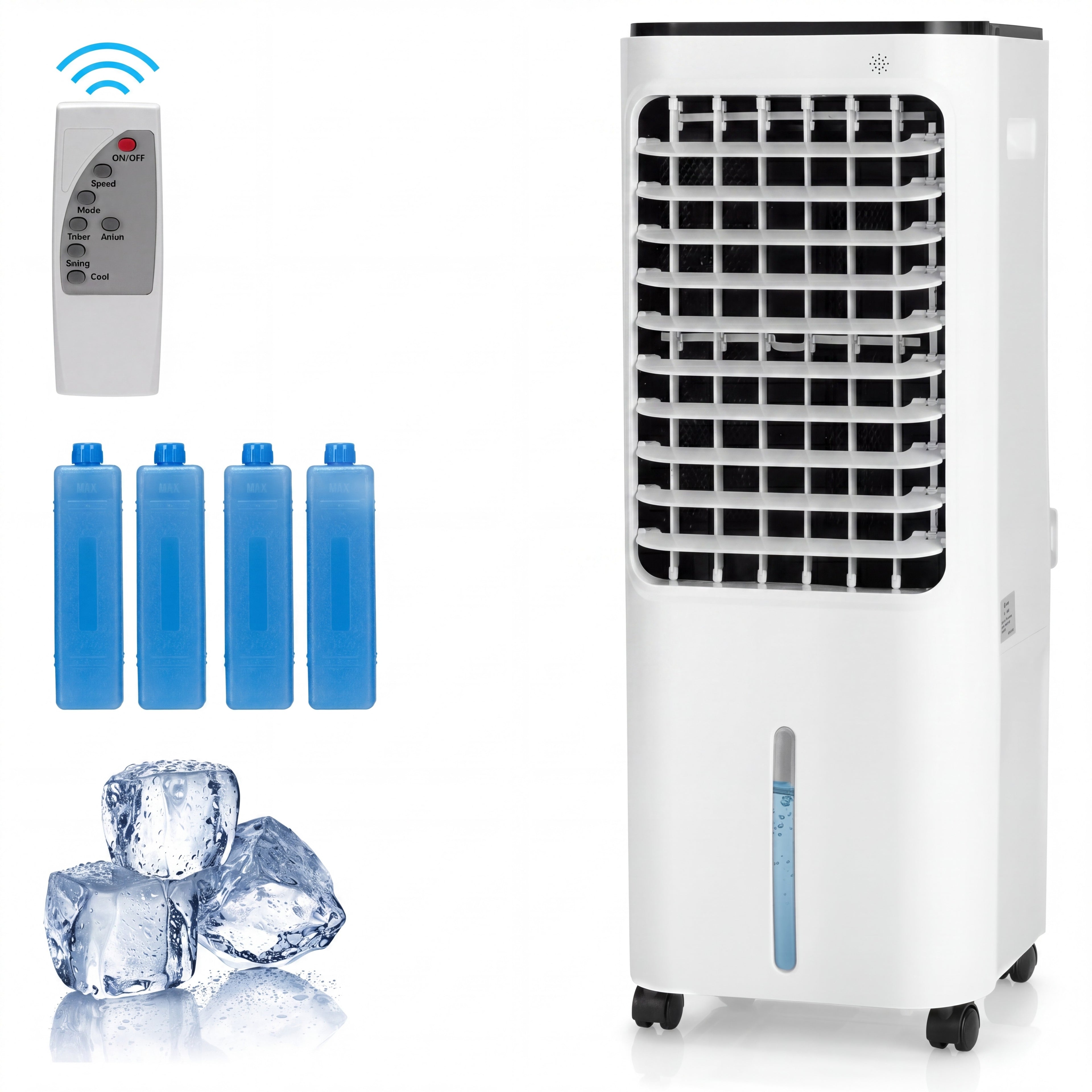 ELLEGNT Portable Air Conditioner, Air Cooling Fan with 12 L Water Tank, 3 Fan Speeds, Touch Panel and Remote Control, Negative Ion Function, Swamp Cooler for Bedroom Home Office Dorm