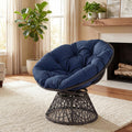 ELLEGNT Rattan Wicker Lounge Chair-Swivel Papasan with Extra?Thick Cushion, Metal Frame for Yard or Balcony, Navy