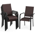 ELLEGNT 6 PCS Stackable Patio Armchairs-Outdoor Dining Chairs with Metal Backrest, Coffee