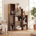 ELLEGNT 8?Shelf Cat Tree Cabinet-Wooden, 2 Cat Holes, Anti?Tipping, Multi?Tier Storage for Living Room, Bedroom, Office, Rustic Brown