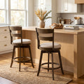 ELLEGNT 25 in Swivel Bar Stools Set of 2-Upholstered Seat with Backrest for Pub Island or Home Bar Brown