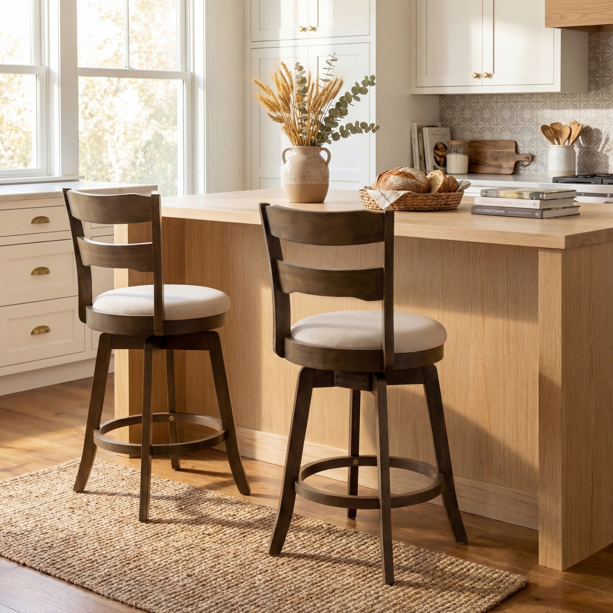 ELLEGNT 25 in Swivel Bar Stools Set of 2-Upholstered Seat with Backrest for Pub Island or Home Bar Brown
