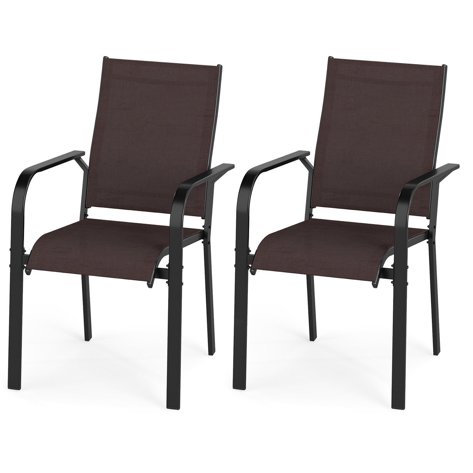ELLEGNT 2 PCS Stackable Patio Armchairs-Outdoor Dining Chairs with Metal Backrest, Coffee