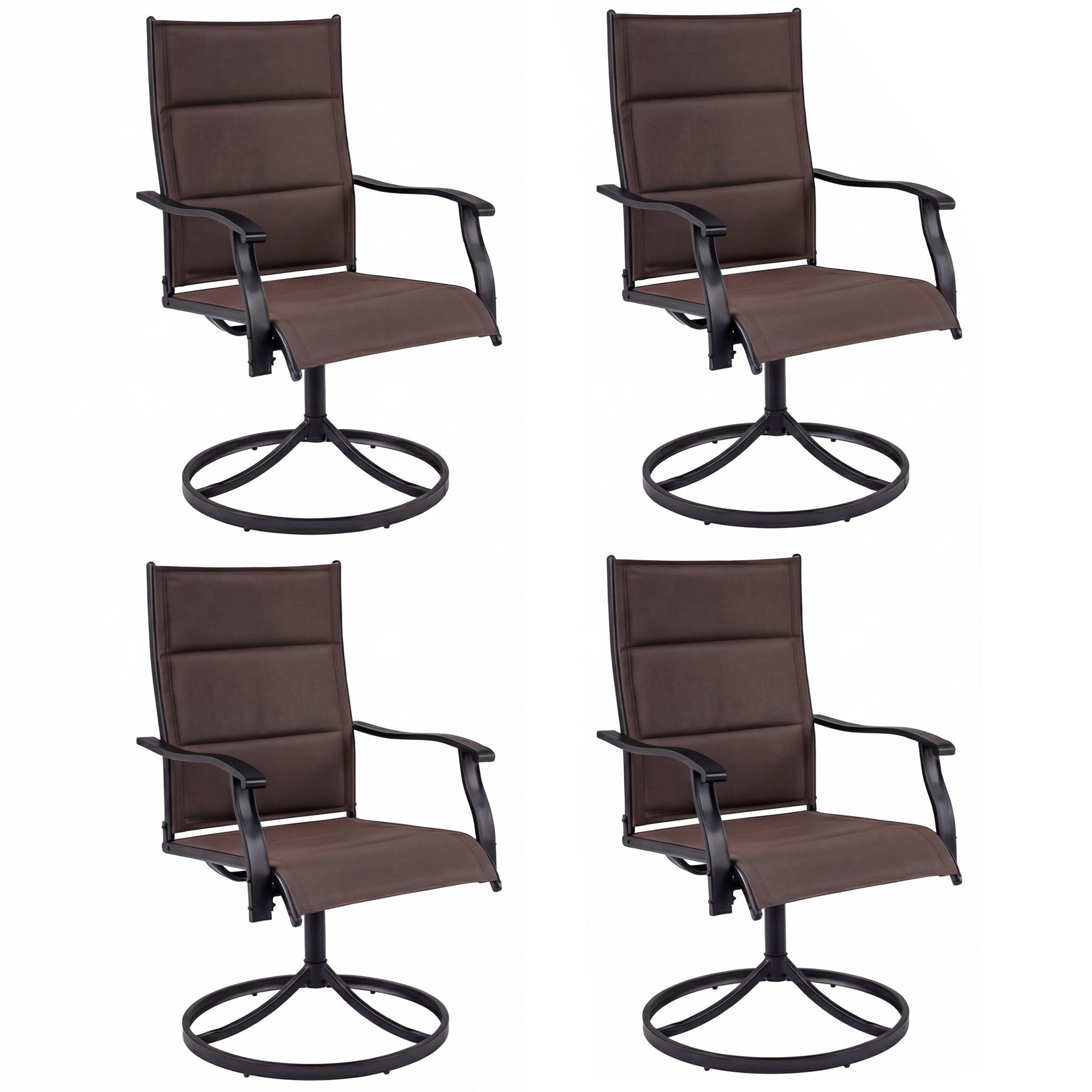 ELLEGNT 4 PCS Ergonomic High Back Patio Swivel Chairs -Padded Outdoor Dining Chairs for Comfortable Seating Brown