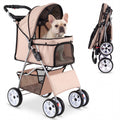 ELLEGNT 4-Wheel Foldable Pet Stroller-Breathable Mesh Dog Cat Stroller up to 33 lbs Beige