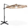 ELLEGNT Solar LED Cantilever Umbrella-10 FT, 360¡ã Swivel, Easy Tilt for Patio or Garden, Tan