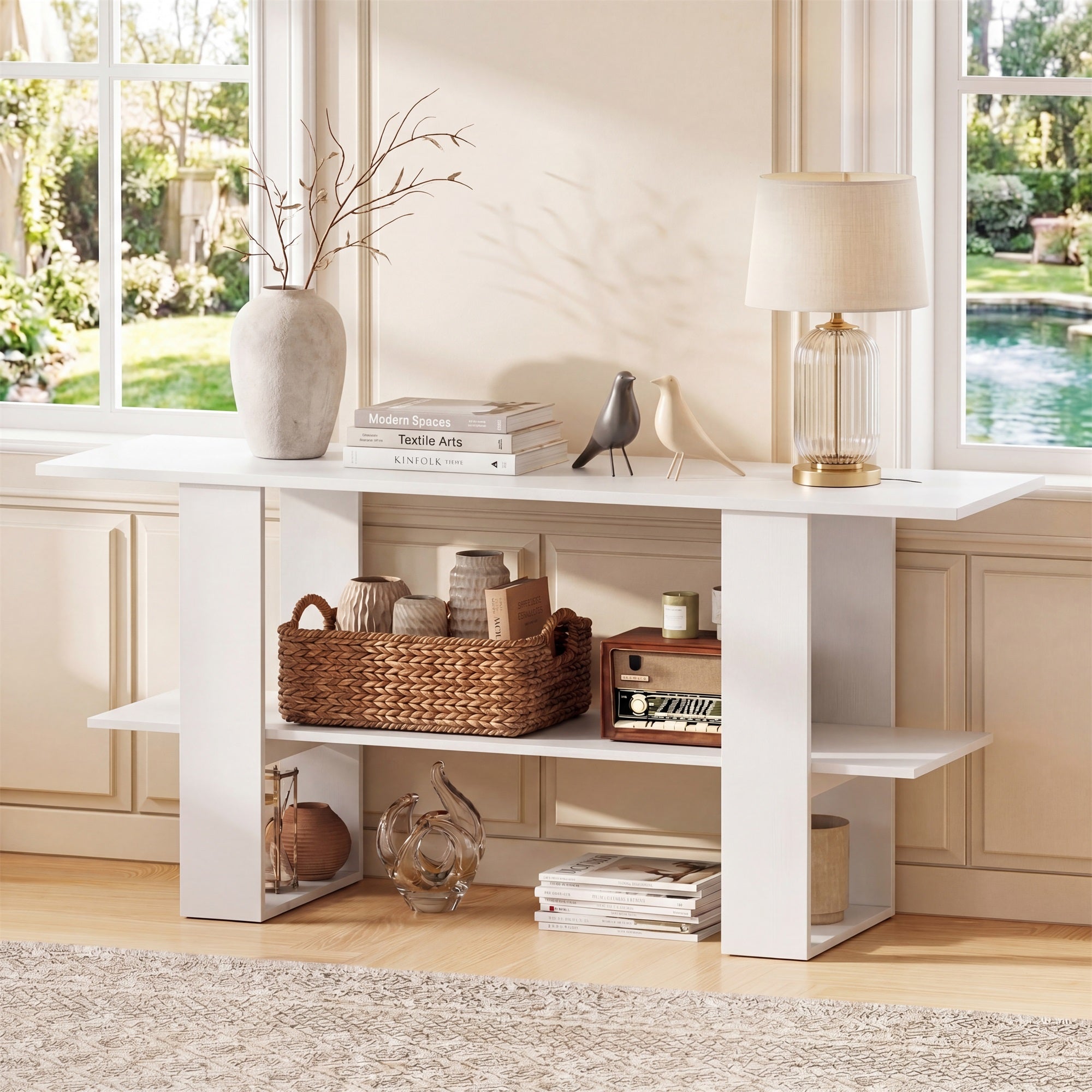 ELLEGNT TV Stand-Entertainment Center with Storage Shelf for TVs up to 55 in, White