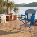 ELLEGNT 1 PCS Heavy Duty Folding Director's Chair-400 lbs Capacity, Padded, Side Table, Cup Holder, Storage Pocket, Navy + Gray