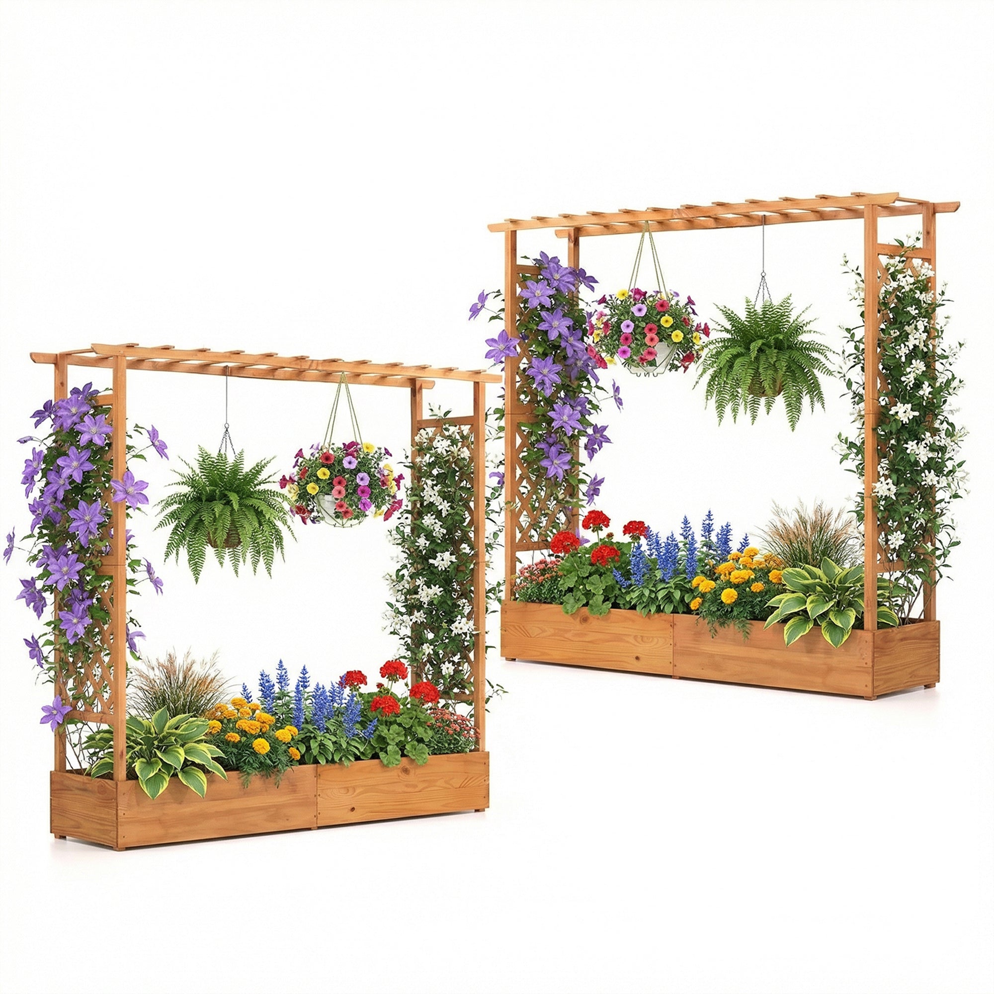ELLEGNT 2 PCS Raised Planter Box with Trellis-Side and Top Support for Climbing Plants